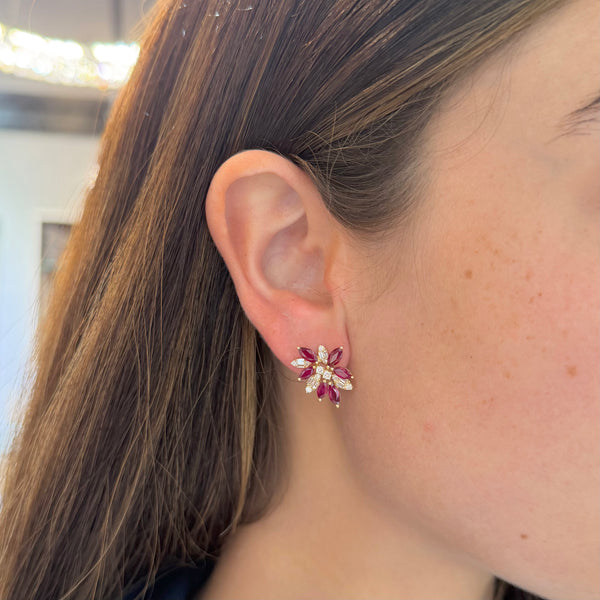 14K GOLD DIAMOND RUBY ASHLEY STUDS