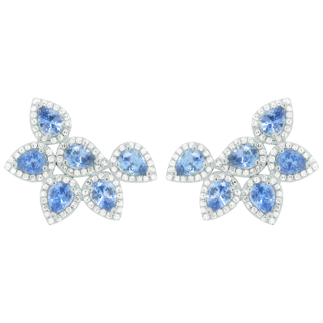 14K GOLD DIAMOND CORNFLOWER BLUE SAPPHIRE ANITA EARRINGS