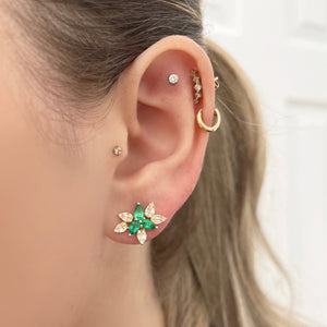 14K GOLD DIAMOND EMERALD ALIX STUDS