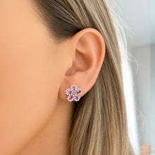 14K GOLD DIAMOND PINK SAPPHIRE CAROLINE FLOWER STUDS