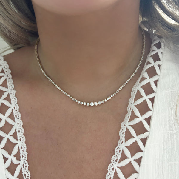 14K GOLD 5.74 CT NATURAL DIAMOND GRADUATED TENNIS NECKLACE