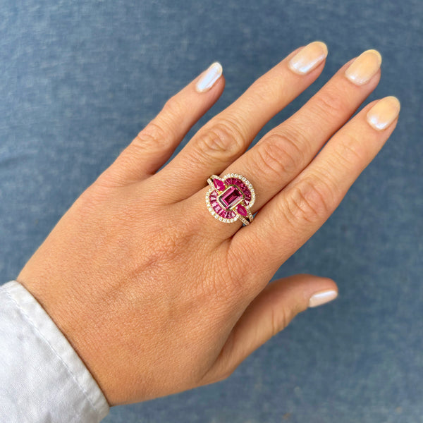 14K GOLD DIAMOND RUBY TRISH RING