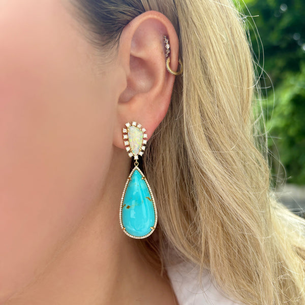 14K GOLD DIAMOND OPAL AND TURQUOISE EMMA EARRINGS