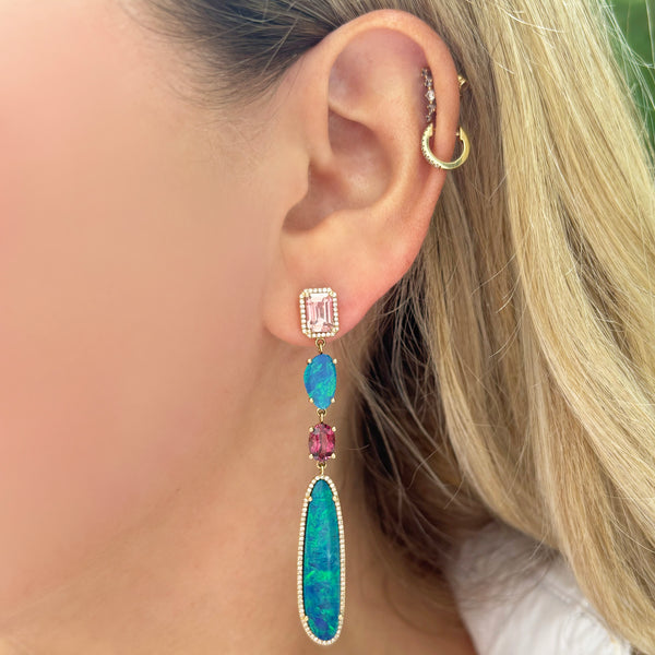 14K GOLD DIAMOND OPAL AND TOURMALINE JOLENE EARRINGS