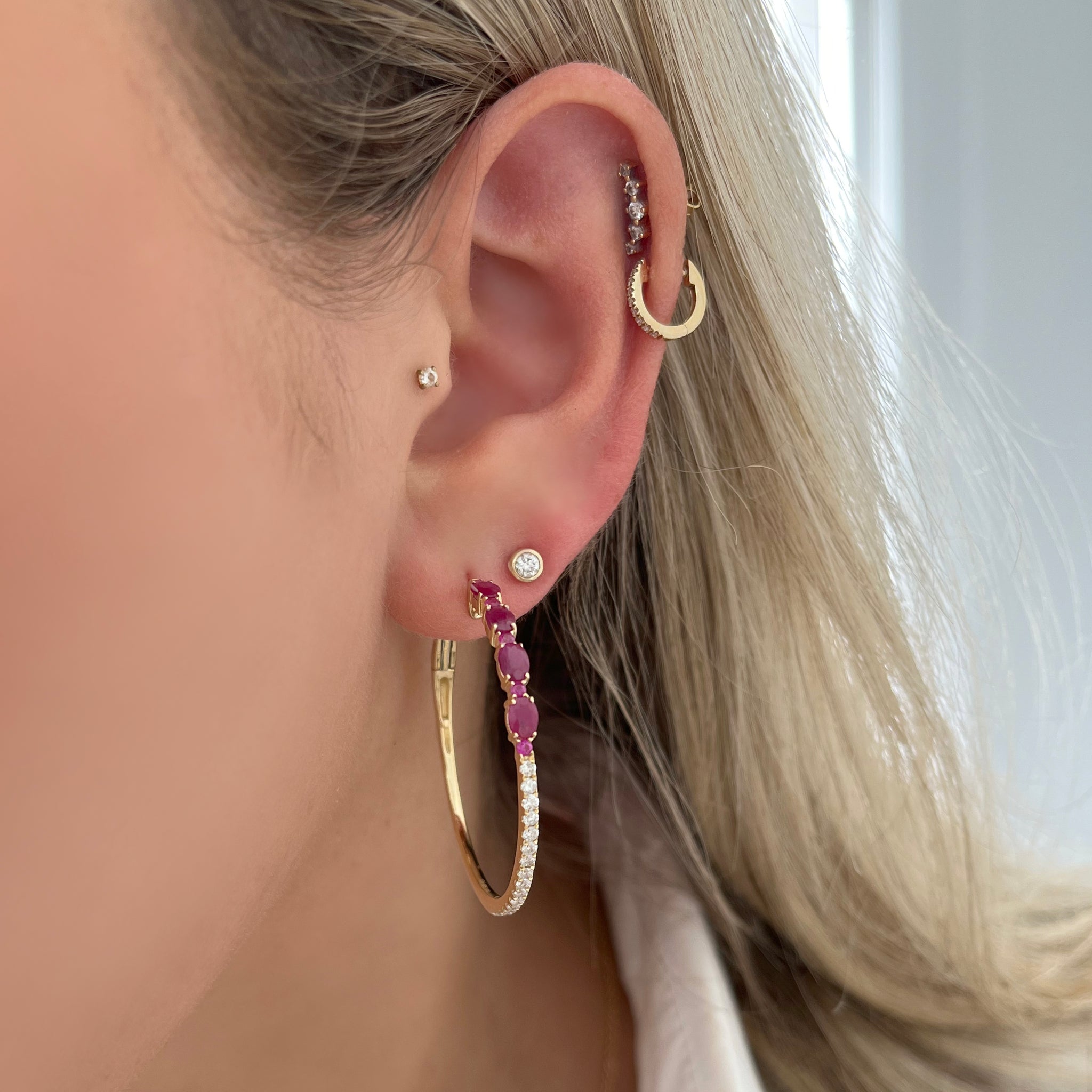 14K GOLD DIAMOND RUBY STELLA HOOPS – Jen K Online