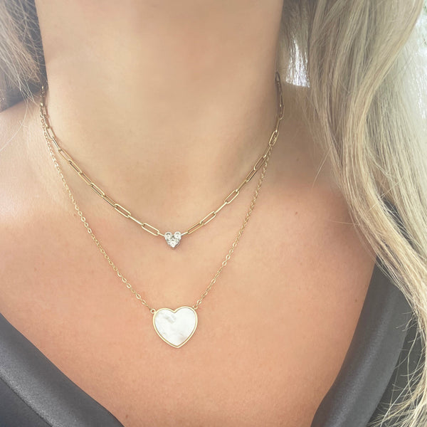 14K GOLD MOTHER OF PEARL ISABELLA HEART NECKLACE