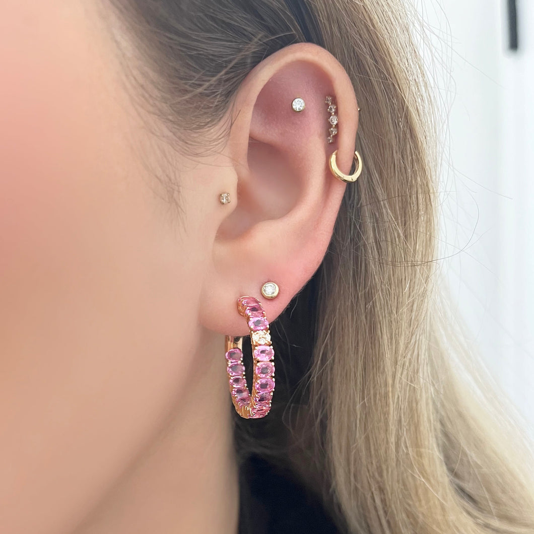 14K GOLD DIAMOND PINK SAPPHIRE BLAKE HOOPS