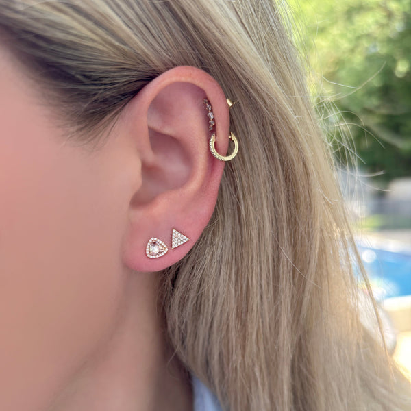14K GOLD DIAMOND AND WHITE TOPAZ MINI TRIANGLE STUDS