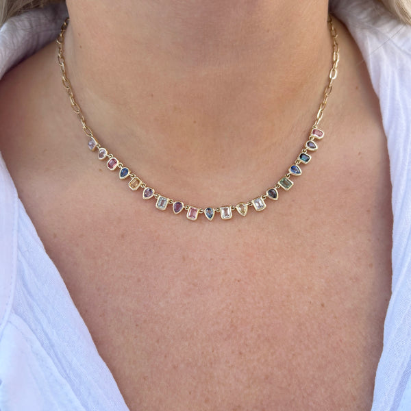 14K GOLD MULTICOLOR SAPPHIRE JESS NECKLACE