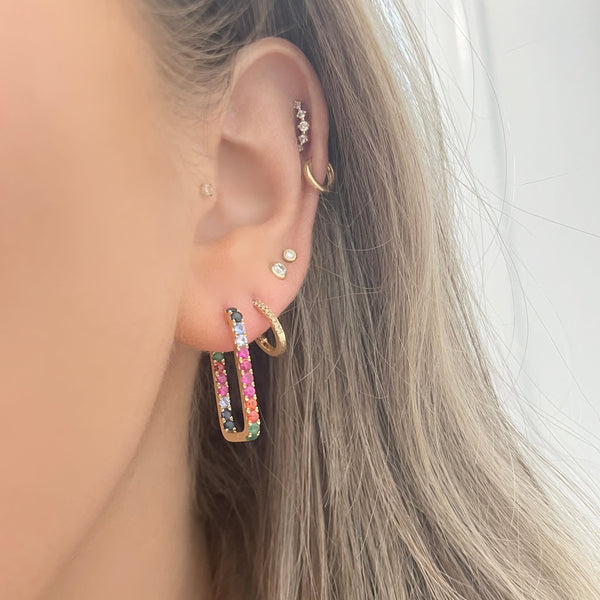 14K GOLD MULTI COLOR SAPPHIRE STASSI HOOPS