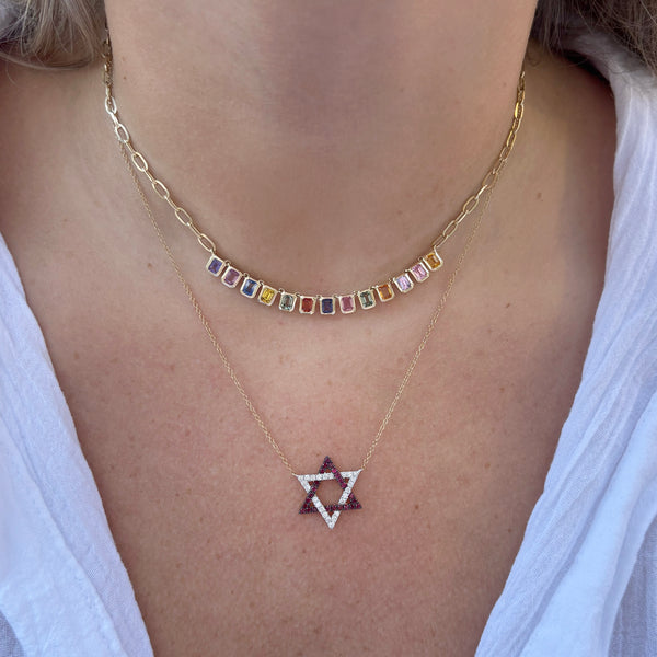 14K GOLD DIAMOND RUBY CARMIT MAGEN DAVID NECKLACE