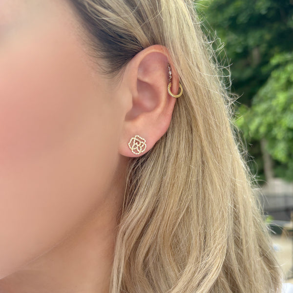 14K GOLD DIAMOND MEDIUM CAMELLIA STUDS