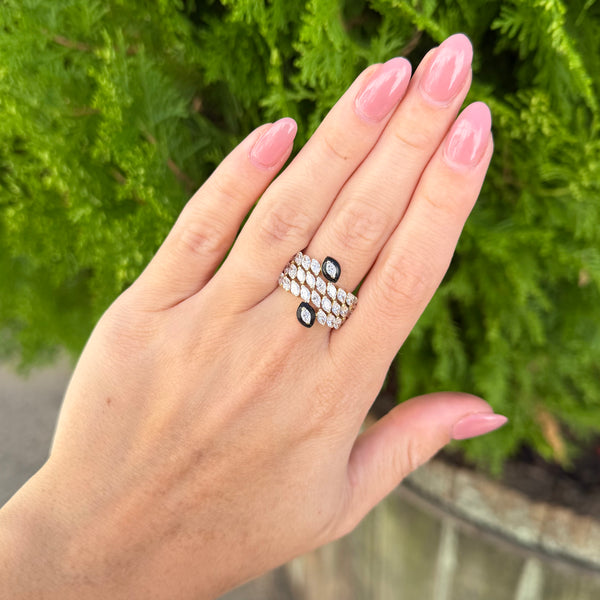 14K GOLD DIAMOND AND ENAMEL HALLIE RING
