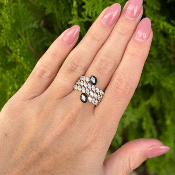 14K GOLD DIAMOND AND ENAMEL HALLIE RING