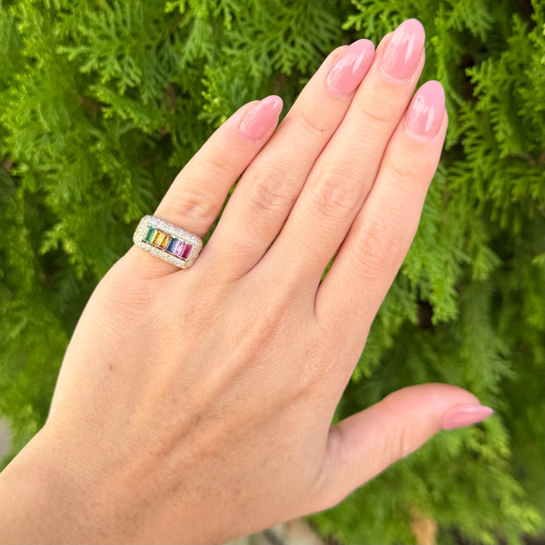 14K GOLD DIAMOND AND MULTICOLOR SAPPHIRE ARIA PINKY RING