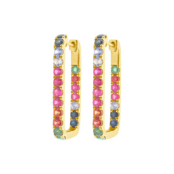 14K GOLD MULTI COLOR SAPPHIRE STASSI HOOPS