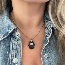 14K GOLD DIAMOND ONYX HAMSA CHARM