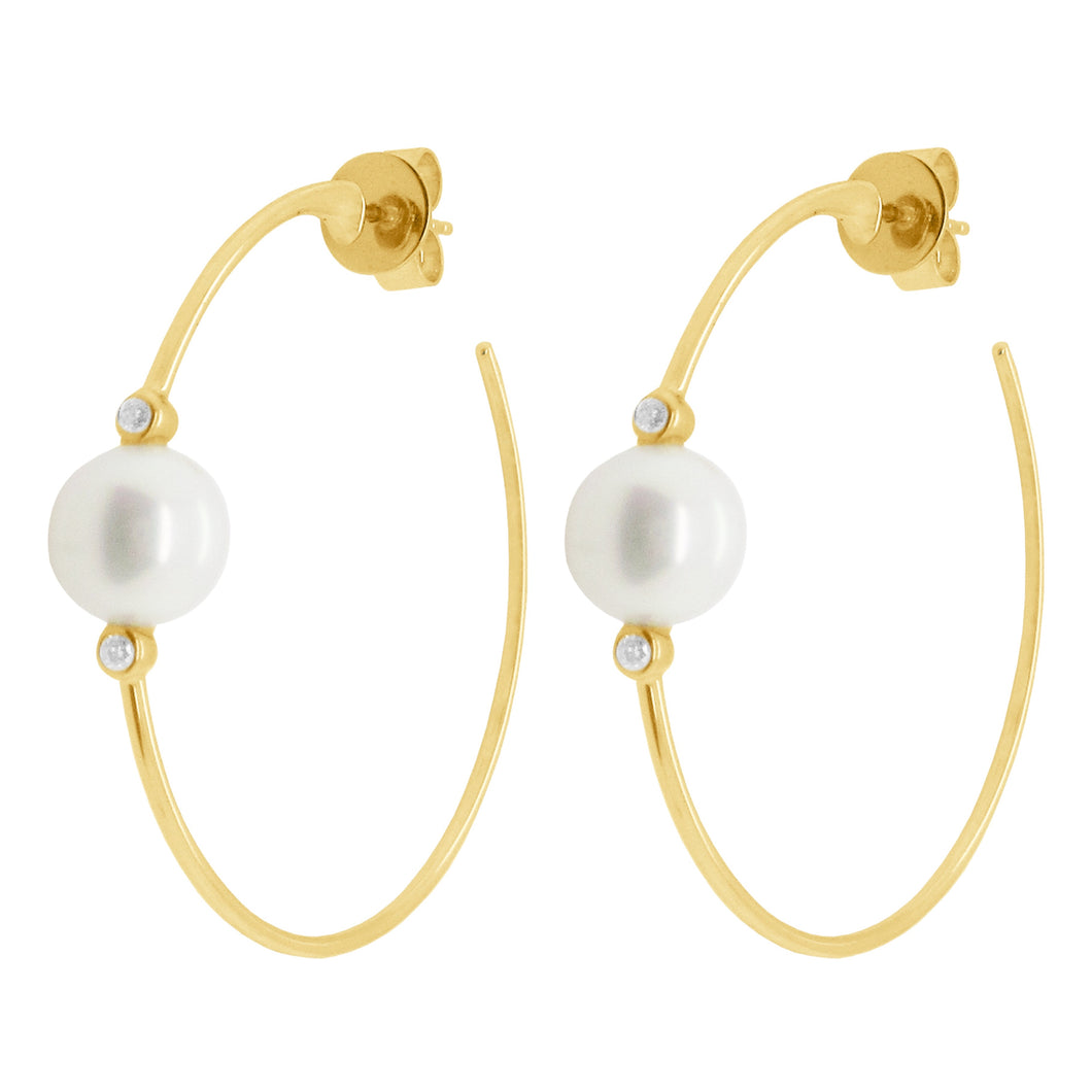 14K GOLD DIAMOND LARGE PEARL PERRY HOOPS