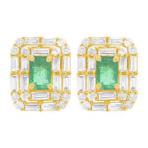 14K GOLD DIAMOND EMERALD BAGUETTE BETSY STUDS