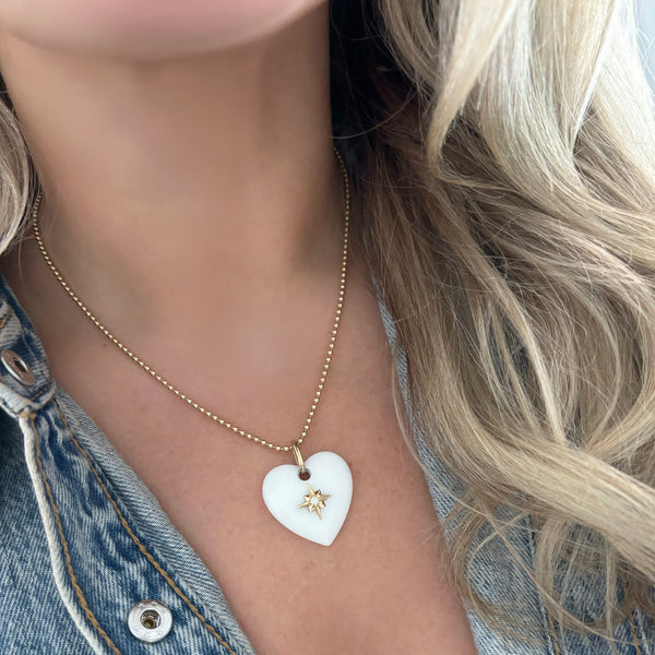 14K GOLD DIAMOND WHITE ONYX KYLIE HEART CHARM