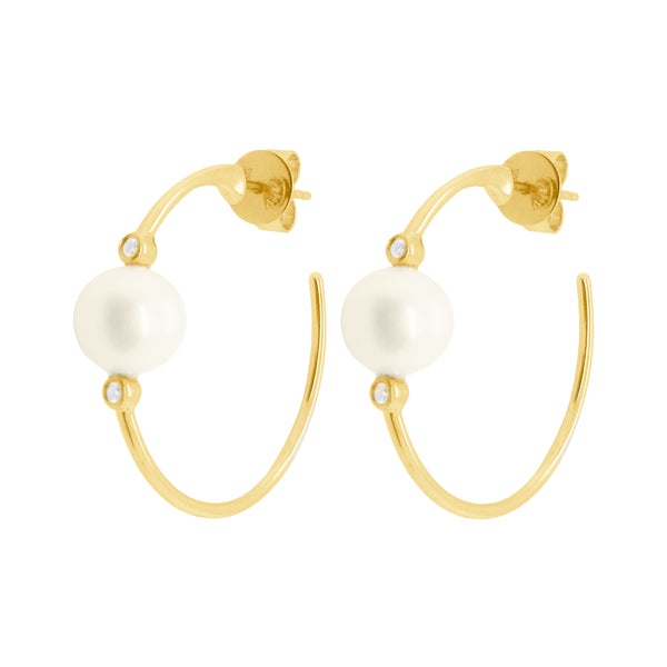 14K GOLD DIAMOND MEDIUM PEARL PERRY HOOPS