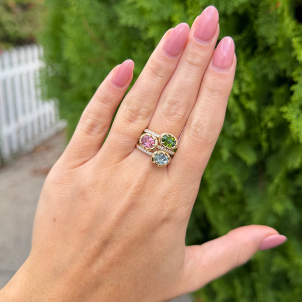 14K GOLD DIAMOND AND GREEN TOURMALINE NIKA RING