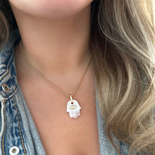 14K GOLD DIAMOND PINK MOTHER OF PEARL HAMSA CHARM