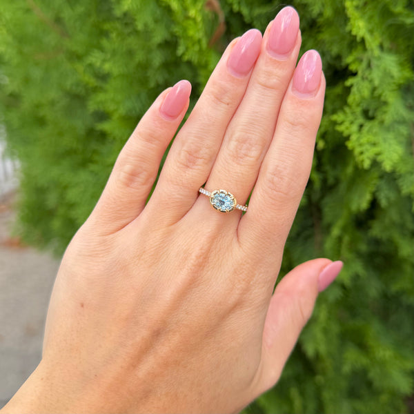 14K GOLD DIAMOND AND AQUAMARINE NIKA RING