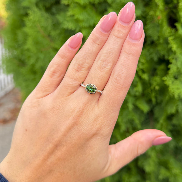 14K GOLD DIAMOND AND GREEN TOURMALINE NIKA RING