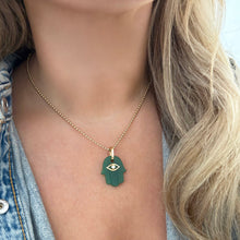 14K GOLD DIAMOND GREEN AGATE HAMSA CHARM