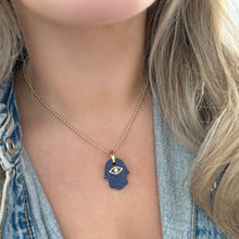 14K GOLD DIAMOND LAPIS HAMSA CHARM