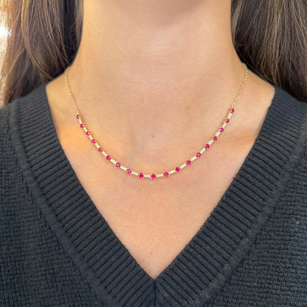 14K GOLD DIAMOND AND RUBY NELLIE NECKLACE