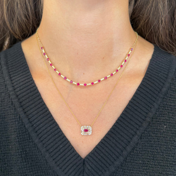 14K GOLD DIAMOND AND RUBY NELLIE NECKLACE
