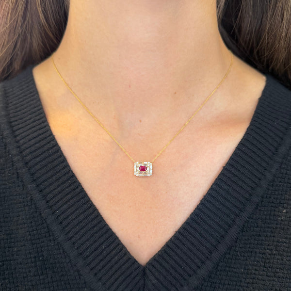 14K GOLD DIAMOND AND RUBY BAGUETTE BETSY NECKLACE