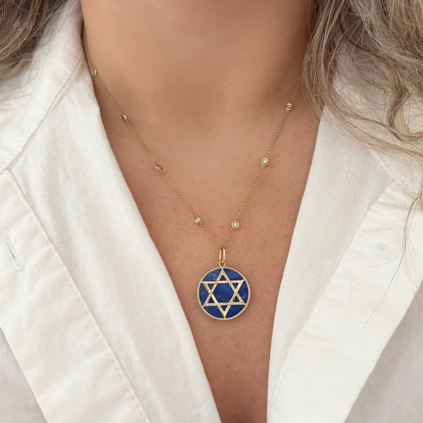 14K GOLD DIAMOND LAPIS STAR OF DAVID CHARM