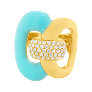 14K GOLD DIAMOND TURQUOISE HILA RING