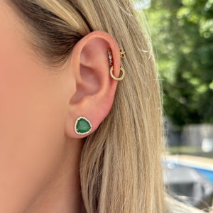 14K GOLD DIAMOND EMERALD LIZZIE STUDS