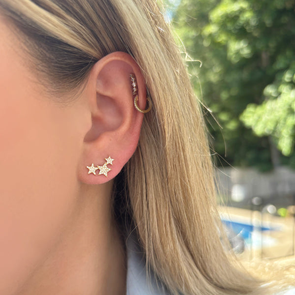 14K GOLD DIAMOND THREE STAR STUDS