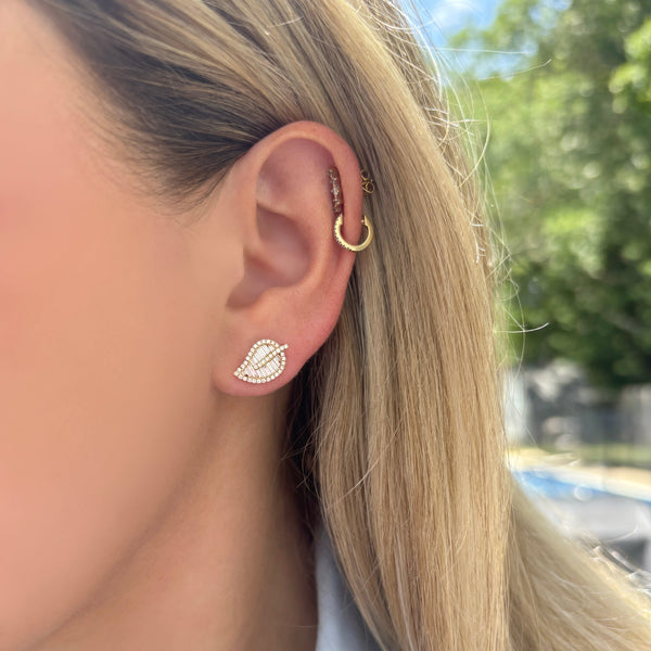 14K GOLD DIAMOND HALLIE LEAF STUDS