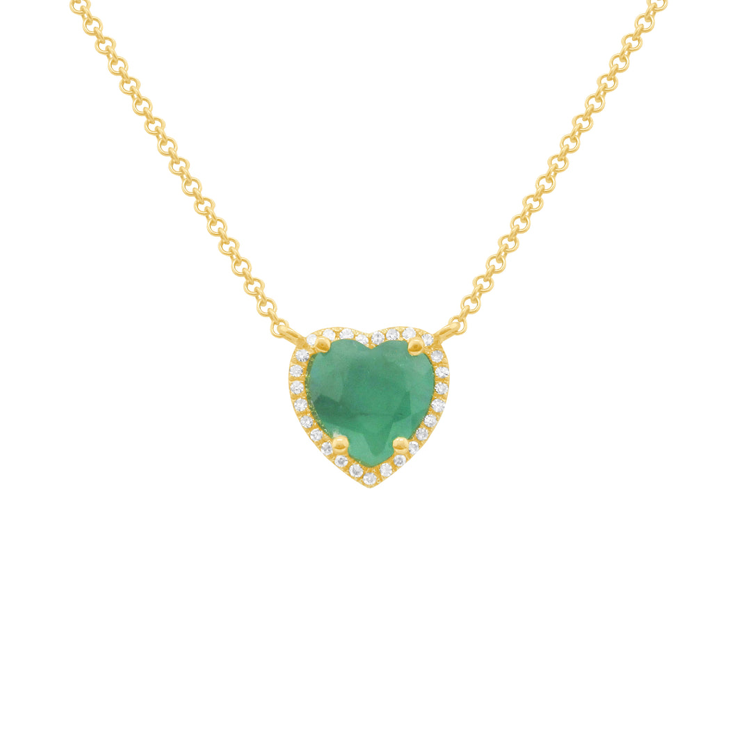 14K GOLD DIAMOND EMERALD RINA HEART NECKLACE