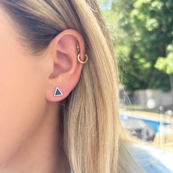 14K GOLD DIAMOND LAPIS LAURIE TRIANGLE STUDS