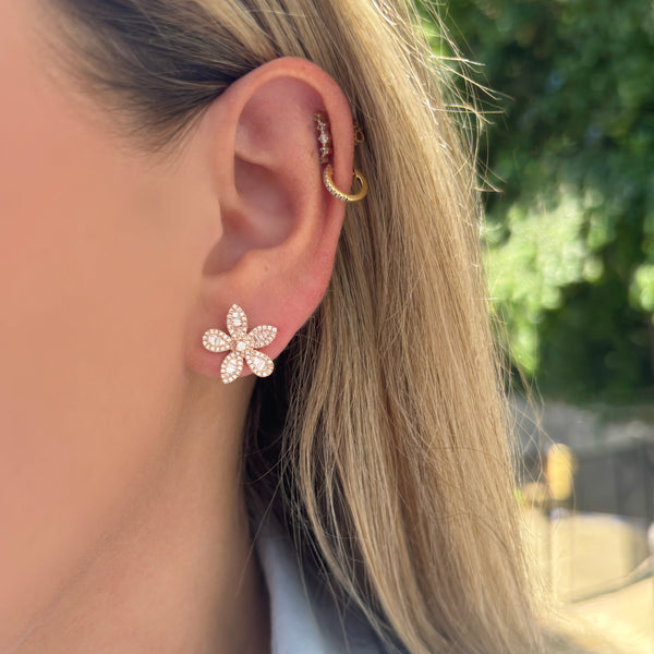 14K GOLD DIAMOND ROSIE FLOWER STUDS