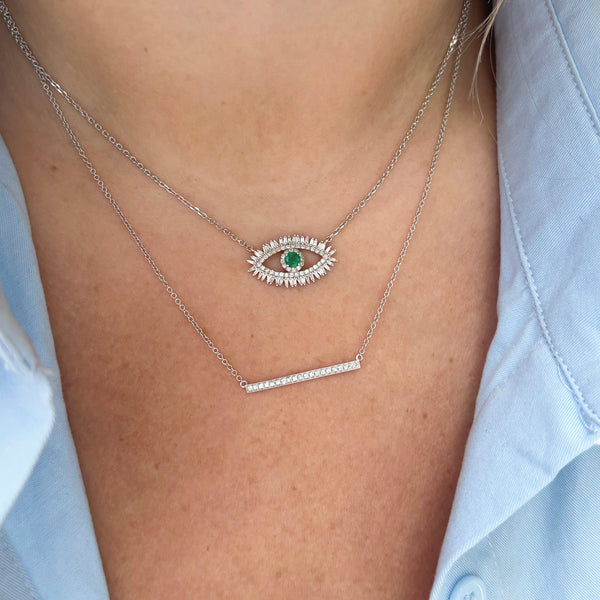 14K GOLD DIAMOND EMERALD MIRIAM EYE NECKLACE