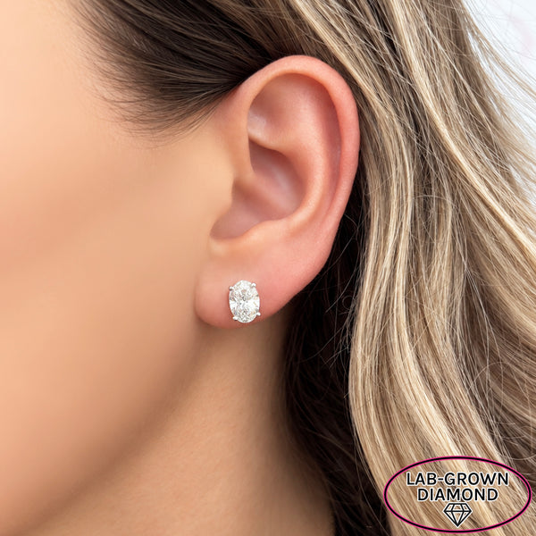14K GOLD 3.00 CT LAB GROWN DIAMOND OVAL STUDS