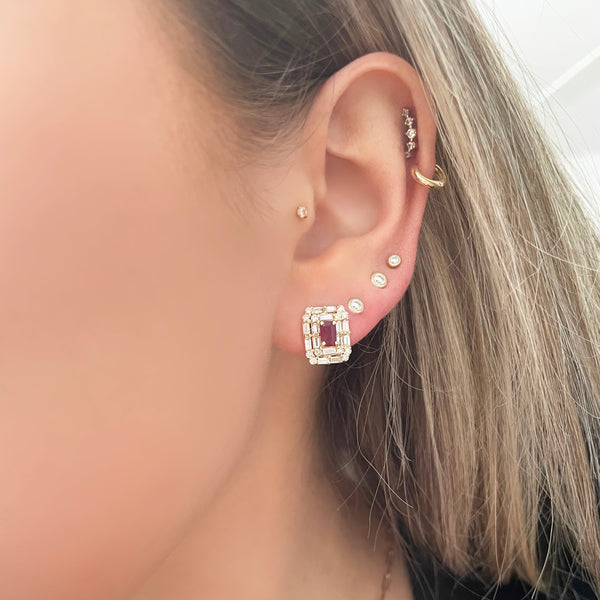 14K GOLD DIAMOND RUBY BAGUETTE BETSY STUDS