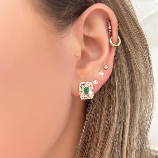 14K GOLD DIAMOND EMERALD BAGUETTE BETSY STUDS