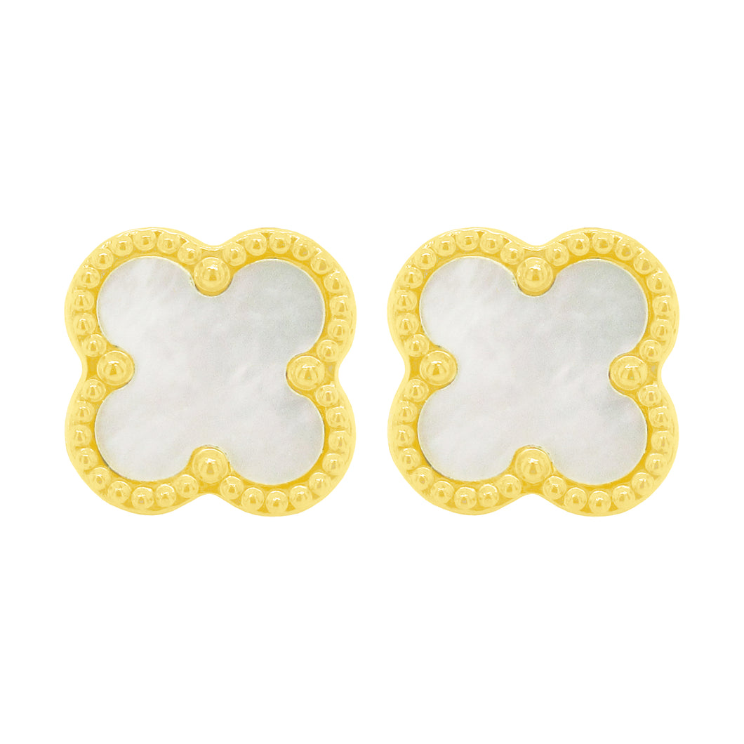 14K GOLD MOTHER OF PEARL CLARA CLOVER STUDS