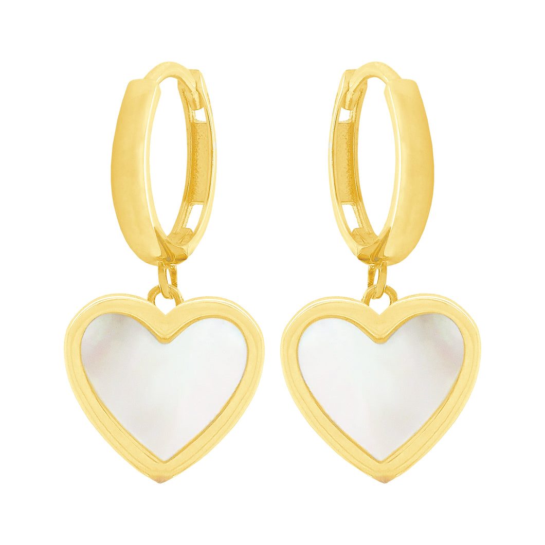 14K GOLD MOTHER OF PEARL BRYNN HEART EARRINGS