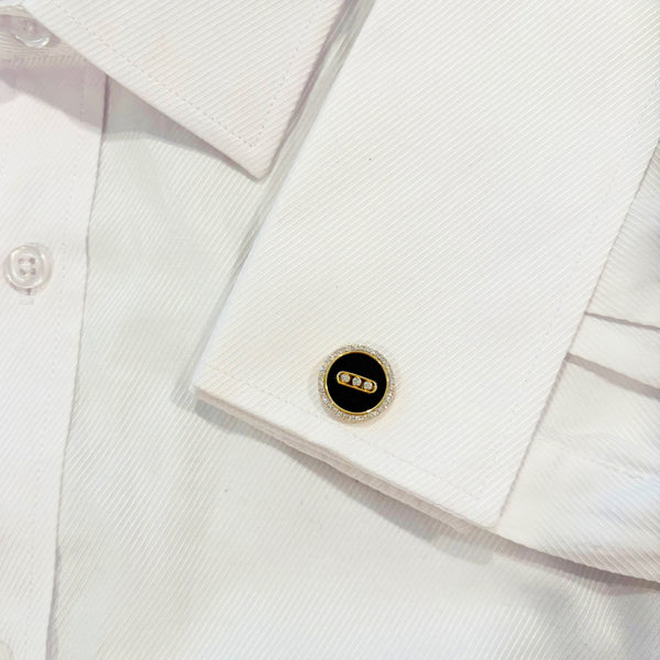 14K GOLD DIAMOND BLACK AGATE SAM CUFFLINKS