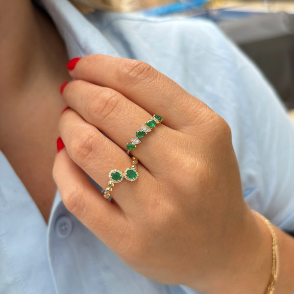 14K GOLD DIAMOND EMERALD SELENA RING